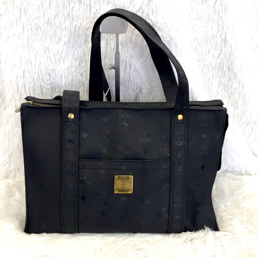 MCM  OVERSIZE TOTE SHOULDER BAG NYLON MONOGRAM BLACK